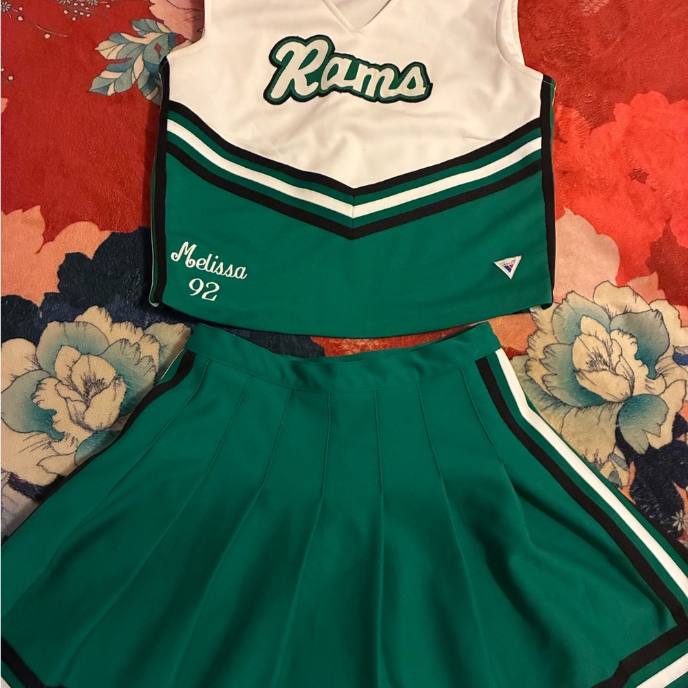 Green and White Rams Cheerleading Uniform